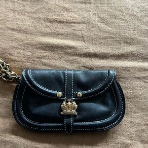 Black Leather Bag with Gold Chain